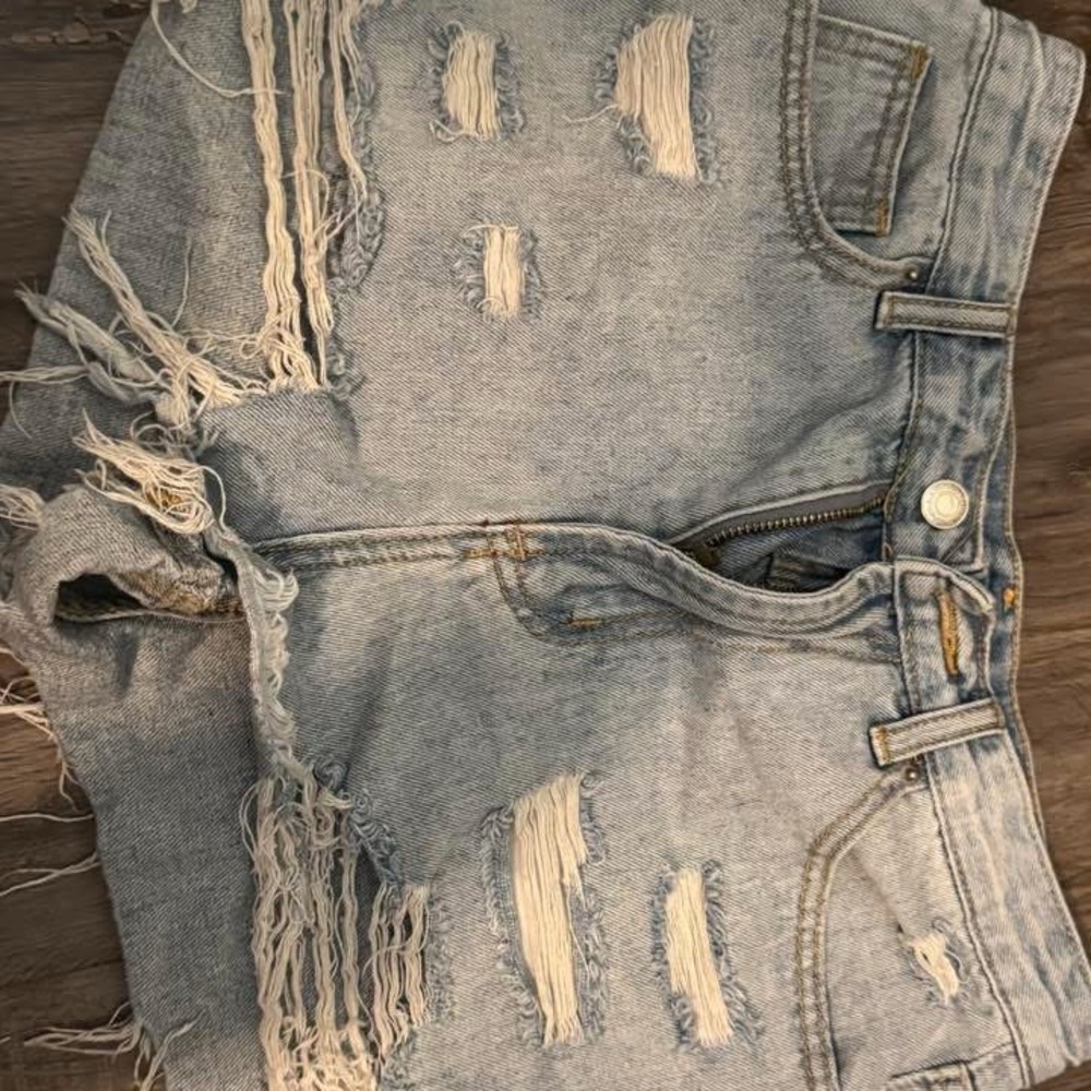 SHEIN Light Blue Distressed Jean Shorts